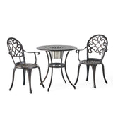 Angeles Cast Aluminum Outdoor Bistro Furniture Set with Ice Bucket Noble House