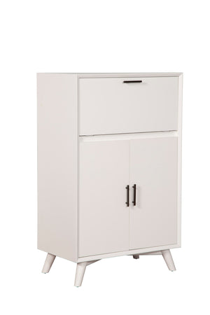 Alpine Furniture Flynn Large Bar Cabinet w/Drop Down Tray, White 966-W-16 White Mahogany Solids & Okoume Veneer 32 x 19 x 51