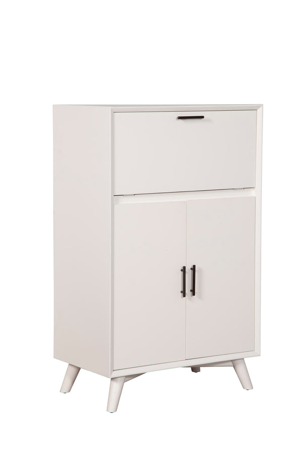 Alpine Furniture Flynn Large Bar Cabinet w/Drop Down Tray, White 966-W-16 White Mahogany Solids & Okoume Veneer 32 x 19 x 51