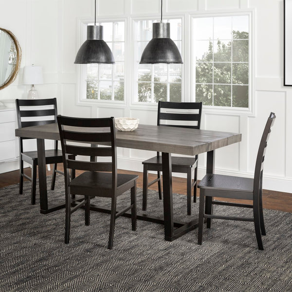 Walker Edison 5-Piece Farmhouse Dining Set - Grey/Black in Solid Pine Wood, High-Grade MDF, Wood Veneer C72DSLBGY-5 842158184993
