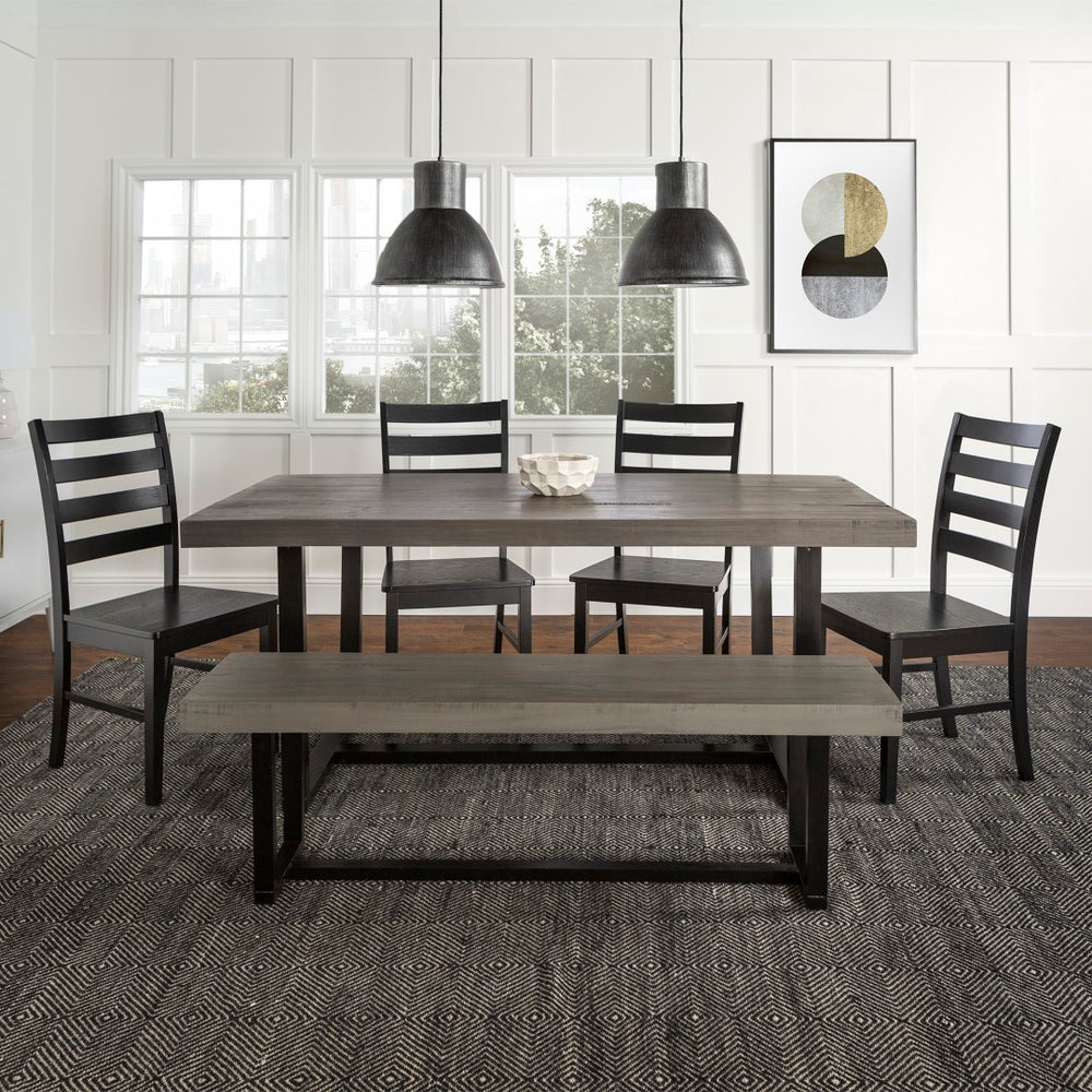 Walker Edison 5-Piece Farmhouse Dining Set - Grey/Black in Solid Pine Wood, High-Grade MDF, Wood Veneer C72DSLBGY-5 842158184993