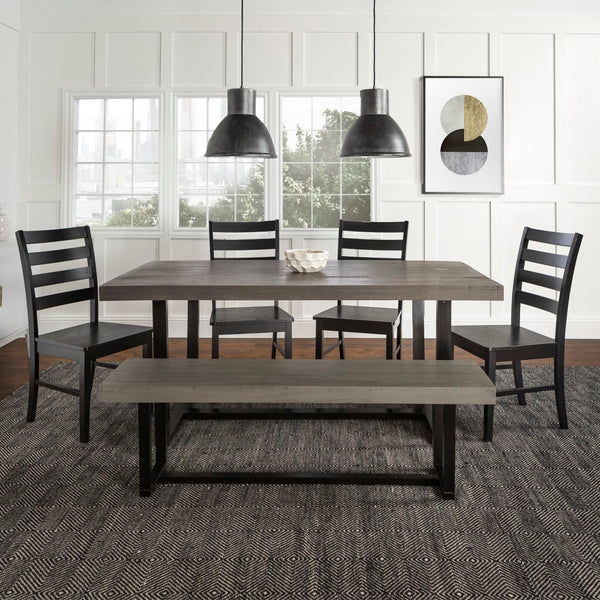 Walker Edison 6-Piece Farmhouse Dining Set - Grey/Black in Solid Pine Wood, High-Grade MDF, Wood Veneer C72DSLBGY-6 842158166272