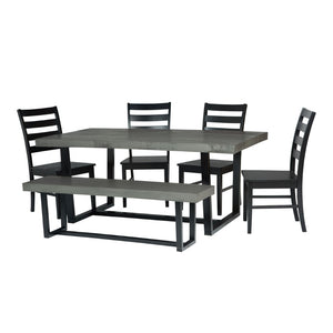 Walker Edison 6-Piece Farmhouse Dining Set - Grey/Black in Solid Pine Wood, High-Grade MDF, Wood Veneer C72DSLBGY-6 842158166272