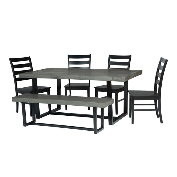 Walker Edison 6-Piece Farmhouse Dining Set - Grey/Black in Solid Pine Wood, High-Grade MDF, Wood Veneer C72DSLBGY-6 842158166272