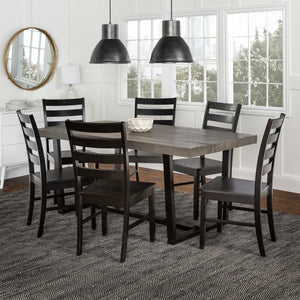 Walker Edison 7-Piece Farmhouse Dining Set - Grey/Black in Solid Pine Wood, High-Grade MDF, Wood Veneer C72DSLBGY-7 842158166265