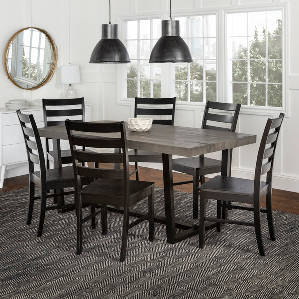 Walker Edison 7-Piece Farmhouse Dining Set - Grey/Black in Solid Pine Wood, High-Grade MDF, Wood Veneer C72DSLBGY-7 842158166265
