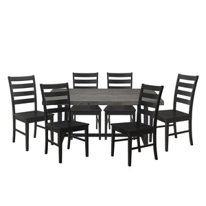 Walker Edison 7-Piece Farmhouse Dining Set - Grey/Black in Solid Pine Wood, High-Grade MDF, Wood Veneer C72DSLBGY-7 842158166265