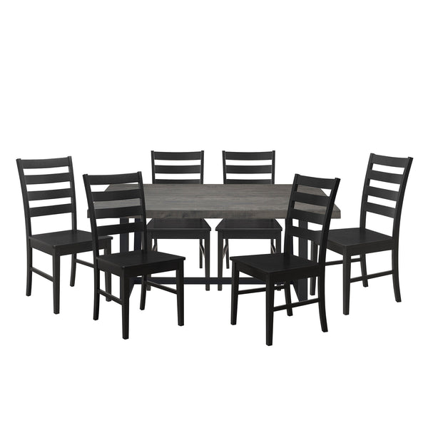 Walker Edison 7-Piece Farmhouse Dining Set - Grey/Black in Solid Pine Wood, High-Grade MDF, Wood Veneer C72DSLBGY-7 842158166265