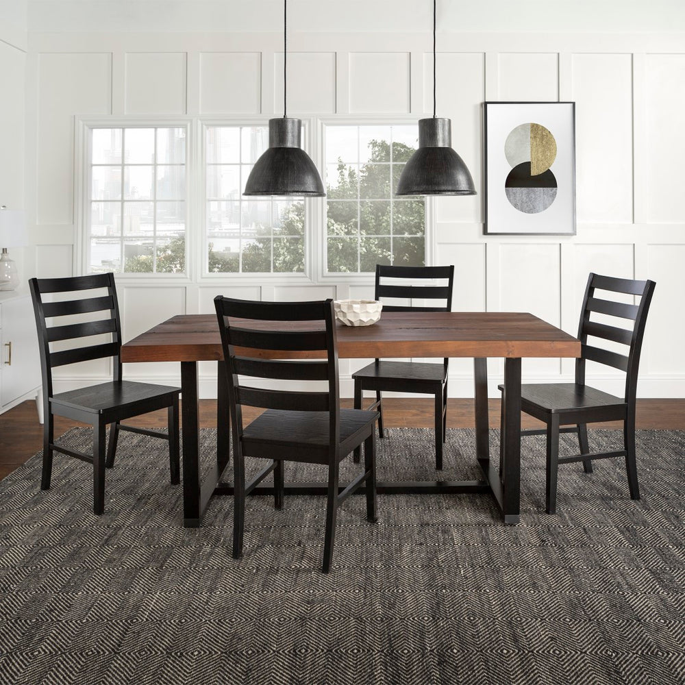 Walker Edison 5-Piece Farmhouse Dining Set - Mahogany/Black in Solid Pine Wood, High-Grade MDF, Wood Veneer C72DSLBMA-5 842158184924