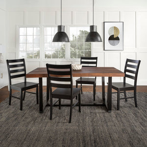Walker Edison 5-Piece Farmhouse Dining Set - Mahogany/Black in Solid Pine Wood, High-Grade MDF, Wood Veneer C72DSLBMA-5 842158184924