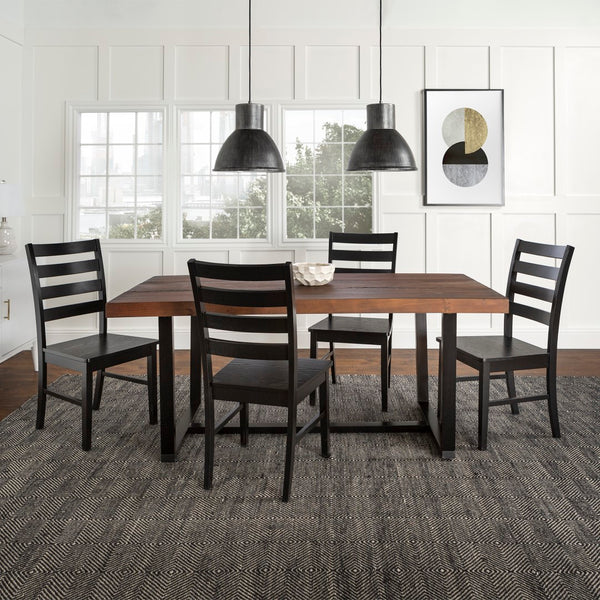 Walker Edison 5-Piece Farmhouse Dining Set - Mahogany/Black in Solid Pine Wood, High-Grade MDF, Wood Veneer C72DSLBMA-5 842158184924