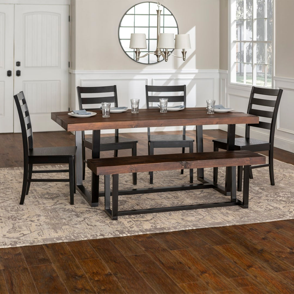 Walker Edison 5-Piece Farmhouse Dining Set - Mahogany/Black in Solid Pine Wood, High-Grade MDF, Wood Veneer C72DSLBMA-5 842158184924