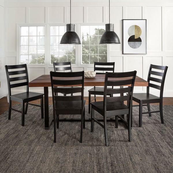 Walker Edison 7-Piece Farmhouse Dining Set - Mahogany/Black in Solid Pine Wood, High-Grade MDF, Wood Veneer C72DSLBMA-7 842158166241