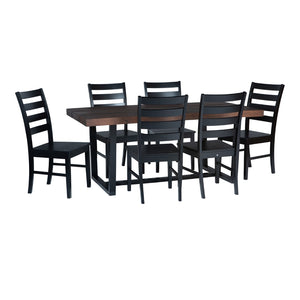 Walker Edison 7-Piece Farmhouse Dining Set - Mahogany/Black in Solid Pine Wood, High-Grade MDF, Wood Veneer C72DSLBMA-7 842158166241