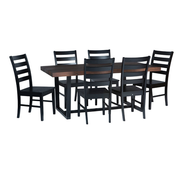 Walker Edison 7-Piece Farmhouse Dining Set - Mahogany/Black in Solid Pine Wood, High-Grade MDF, Wood Veneer C72DSLBMA-7 842158166241