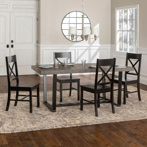 Walker Edison 5-Piece Farmhouse Dining Set - Grey/Black in Solid Pine Wood, High-Grade MDF, Wood Veneer C72DSTRGBL-5 842158185037