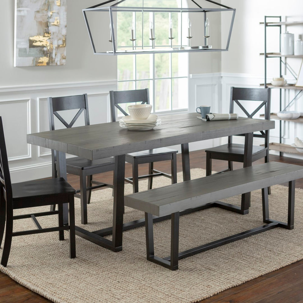 Walker Edison 5-Piece Farmhouse Dining Set - Grey/Black in Solid Pine Wood, High-Grade MDF, Wood Veneer C72DSTRGBL-5 842158185037