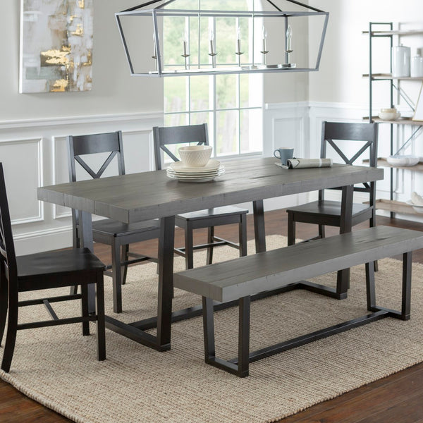 Walker Edison 6-Piece Farmhouse Dining Set - Grey/Black in Solid Pine Wood, High-Grade MDF, Wood Veneer C72DSTRGBL-6 842158185020