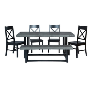 Walker Edison 6-Piece Farmhouse Dining Set - Grey/Black in Solid Pine Wood, High-Grade MDF, Wood Veneer C72DSTRGBL-6 842158185020