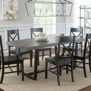 Walker Edison 7-Piece Farmhouse Dining Set - Grey/Black in Solid Pine Wood, High-Grade MDF, Wood Veneer C72DSTRGBL-7 842158185013