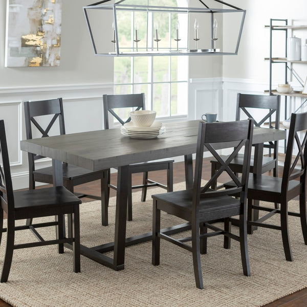 Walker Edison 7-Piece Farmhouse Dining Set - Grey/Black in Solid Pine Wood, High-Grade MDF, Wood Veneer C72DSTRGBL-7 842158185013