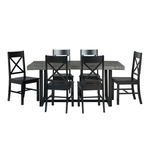 Walker Edison 7-Piece Farmhouse Dining Set - Grey/Black in Solid Pine Wood, High-Grade MDF, Wood Veneer C72DSTRGBL-7 842158185013