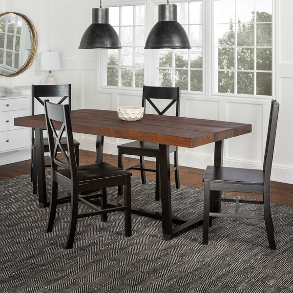 Walker Edison 5-Piece Farmhouse Dining Set - Mahogany/Black in Solid Pine Wood, High-Grade MDF, Wood Veneer C72DSTRMBL-5 842158184962