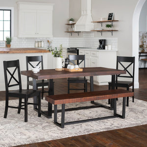 Walker Edison 6-Piece Farmhouse Dining Set - Mahogany/Black in Solid Pine Wood, High-Grade MDF, Wood Veneer C72DSTRMBL-6 842158184955