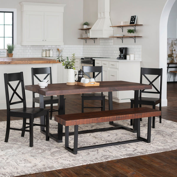 Walker Edison 6-Piece Farmhouse Dining Set - Mahogany/Black in Solid Pine Wood, High-Grade MDF, Wood Veneer C72DSTRMBL-6 842158184955