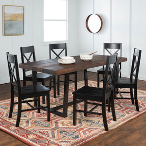 Walker Edison 7-Piece Farmhouse Dining Set - Mahogany/Black in Solid Pine Wood, High-Grade MDF, Wood Veneer C72DSTRMBL-7 842158184948