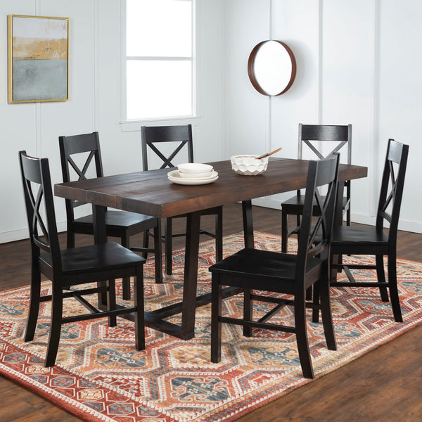 Walker Edison 7-Piece Farmhouse Dining Set - Mahogany/Black in Solid Pine Wood, High-Grade MDF, Wood Veneer C72DSTRMBL-7 842158184948