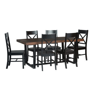 Walker Edison 7-Piece Farmhouse Dining Set - Mahogany/Black in Solid Pine Wood, High-Grade MDF, Wood Veneer C72DSTRMBL-7 842158184948