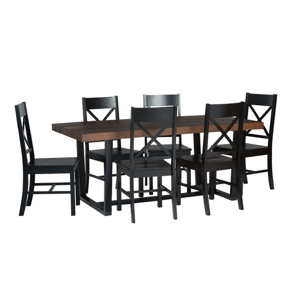 Walker Edison 7-Piece Farmhouse Dining Set - Mahogany/Black in Solid Pine Wood, High-Grade MDF, Wood Veneer C72DSTRMBL-7 842158184948