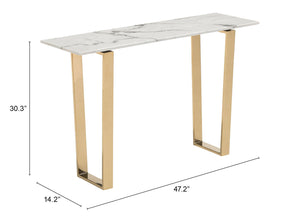 Zuo Modern Atlas Composite Stone, Stainless Steel Modern Commercial Grade Console Table White, Gold Composite Stone, Stainless Steel