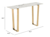English Elm EE2621 Composite Stone, Stainless Steel Modern Commercial Grade Console Table White, Gold Composite Stone, Stainless Steel