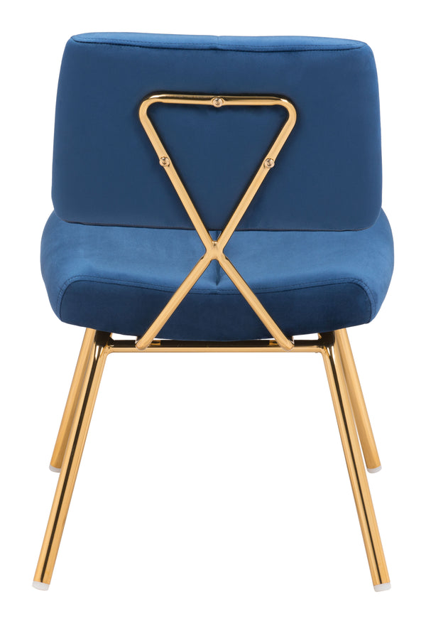 Zuo Modern Nicole 100% Polyester, Plywood, Steel Modern Commercial Grade Dining Chair Set - Set of 2 Blue, Gold 100% Polyester, Plywood, Steel