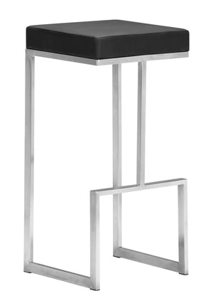 Zuo Modern Darwen 100% Polyurethane, Plywood, Stainless Steel Modern Commercial Grade Barstool Set - Set of 2 Black, Silver 100% Polyurethane, Plywood, Stainless Steel