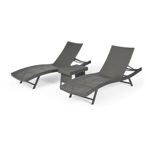 Noble House Kauai Outdoor 3 Piece Wicker Chaise Lounge Set, Grey