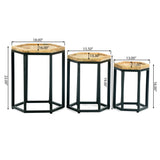 Morella Modern Industrial Handcrafted Mango Wood Nested Side Tables (Set of 3), Natural and Black Noble House