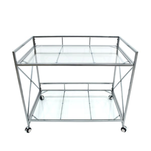 Ignatius Industrial Modern Iron and Glass Bar Cart, Silver Noble House