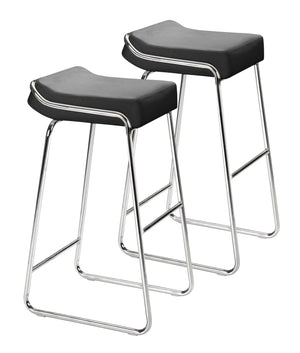 Zuo Modern Wedge 100% Polyurethane, Plywood, Steel Modern Commercial Grade Barstool Set - Set of 2 Black, Chrome 100% Polyurethane, Plywood, Steel