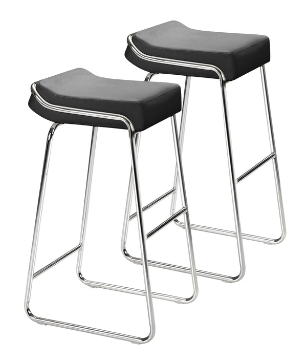 Zuo Modern Wedge 100% Polyurethane, Plywood, Steel Modern Commercial Grade Barstool Set - Set of 2 Black, Chrome 100% Polyurethane, Plywood, Steel