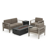 Cape Coral Outdoor Sofa and Chat Sets with a Glass Top Dining Set, Lounges, and a Grey Firepit Noble House