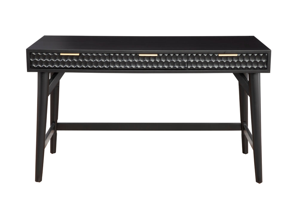Black Pearl Large Desk - Elegant Mahogany with Textured Drawers, Gold Hardware, and Smooth Glides