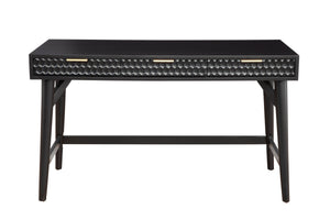 Black Pearl Large Desk - Elegant Mahogany with Textured Drawers, Gold Hardware, and Smooth Glides
