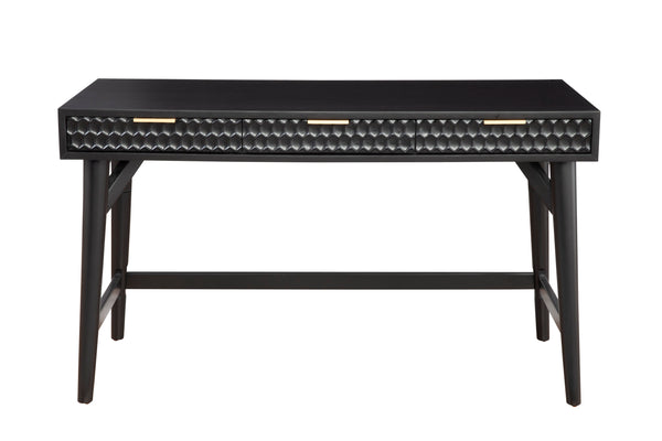 Black Pearl Large Desk - Elegant Mahogany with Textured Drawers, Gold Hardware, and Smooth Glides