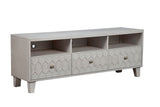 Denver TV Console with Honeycomb Design – Gray Mahogany Stand, 3 Drawers & Open Shelves for Storage