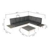 Irma Outdoor Aluminum Sofa Sectional with Faux Wood Accents, White and Gray Noble House