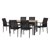 Noble House Norcrest Outdoor Mesh and Aluminum 7 Piece Dining Set, Black and Natural