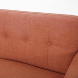 Josephine Mid-Century Modern Tufted Fabric Upholstered Sofa, Burnt Orange and Natural Oak